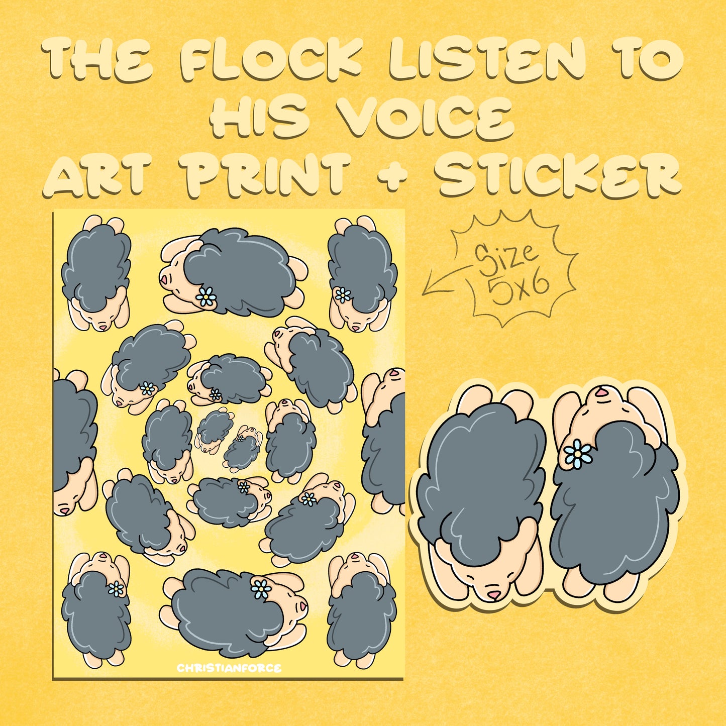 The Flock Listen To His Voice (Art Print + Sticker)